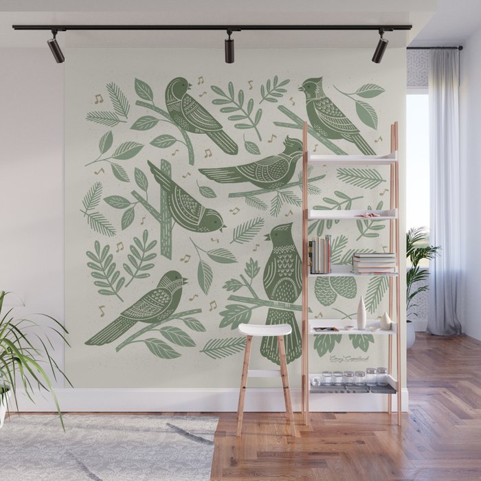 Song Birds - Green Wall Mural Gallery Image 1