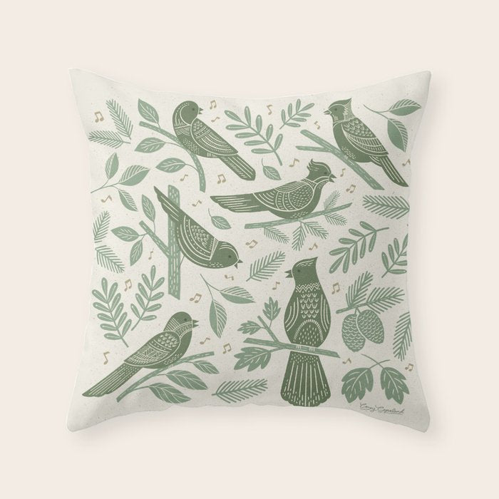 Song Birds - Green Throw Pillow Gallery Image 6