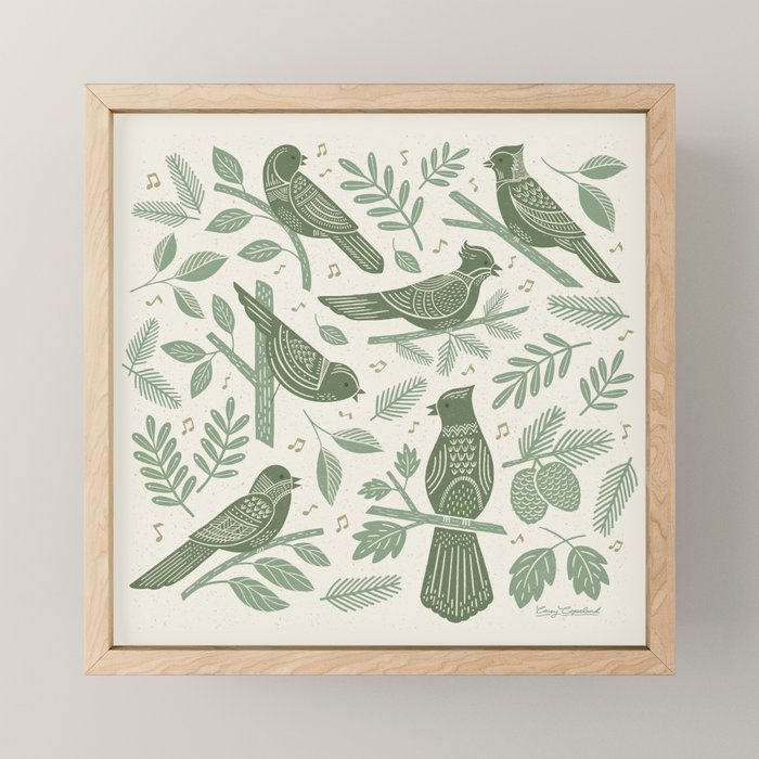 Song Birds - Green Mini Art Print Gallery Image 1