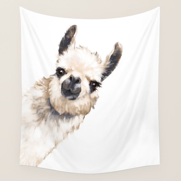 Sneaky Llama White Wall Tapestry Gallery Image 1