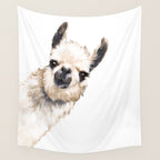 Sneaky Llama White Wall Tapestry Gallery Image 4