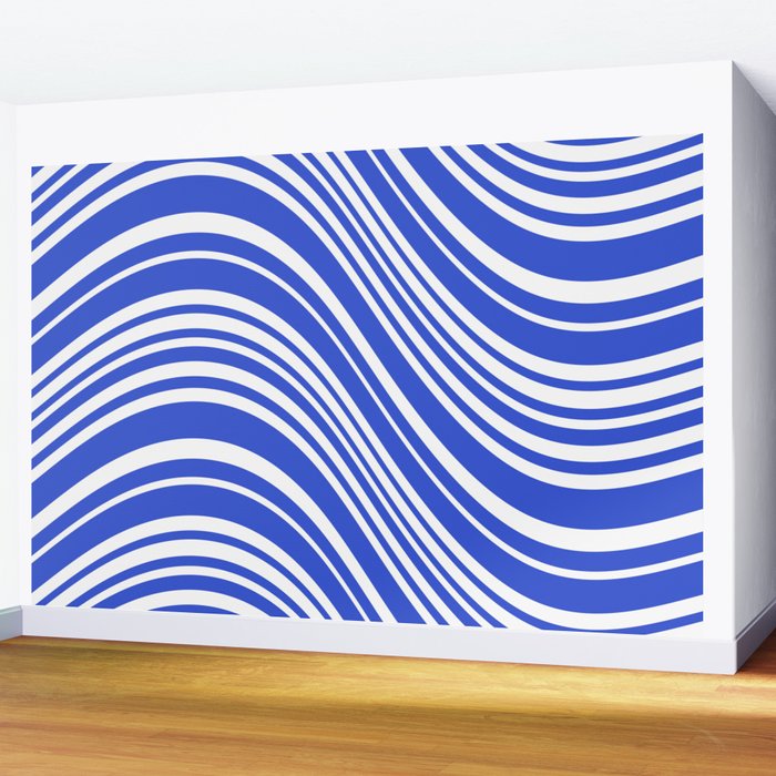 Wavy Stripes XXXIV - Bright Blue Wall Mural Gallery Image 2