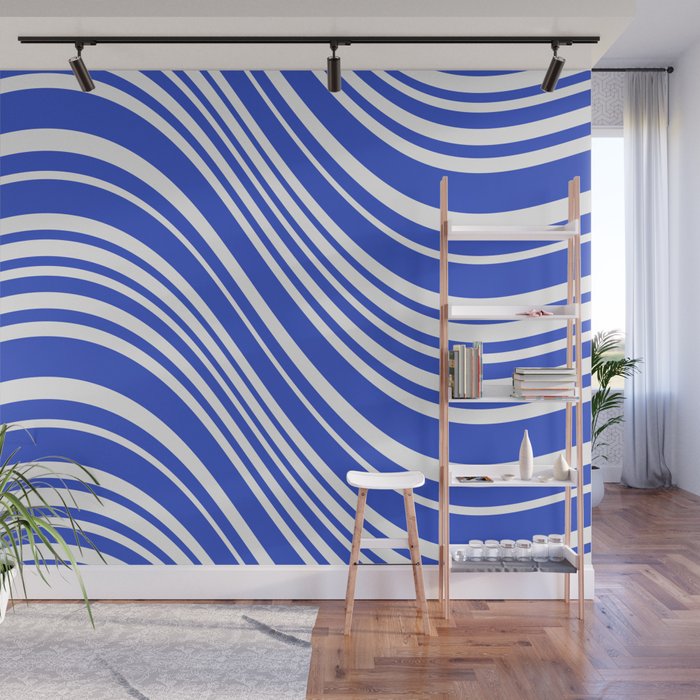  Wavy Stripes XXXIV - Bright Blue Wall Mural Gallery Image 1
