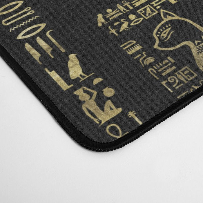 Egyptian hieroglyphs and deities gold on black Desk Mat Gallery Image 4
