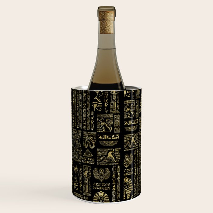 Egyptian hieroglyphs and deities gold on black Wine Chiller Gallery Image 3
