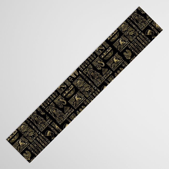 Egyptian hieroglyphs and deities gold on black Table Runner Gallery Image 3