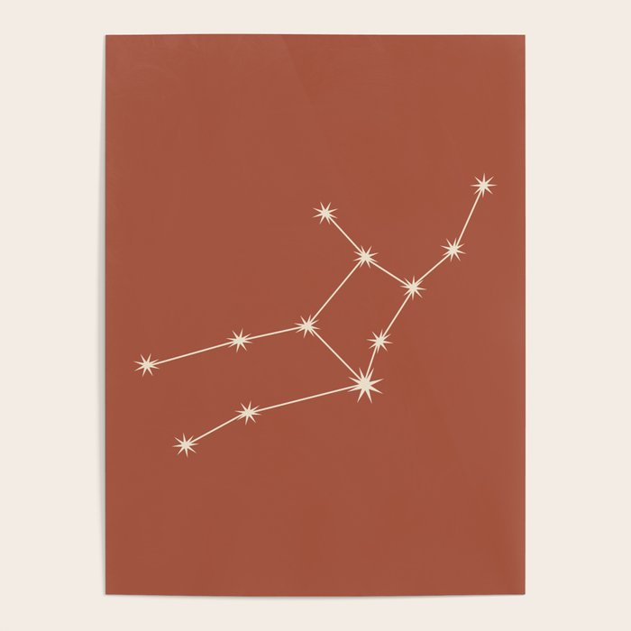 Virgo Zodiac Star Constellation Line Art Terracotta Red Poster Gallery Image 1