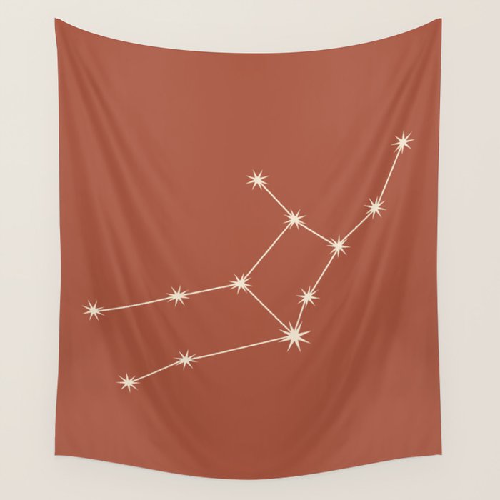 Virgo Zodiac Star Constellation Line Art Terracotta Red Wall Tapestry Gallery Image 4
