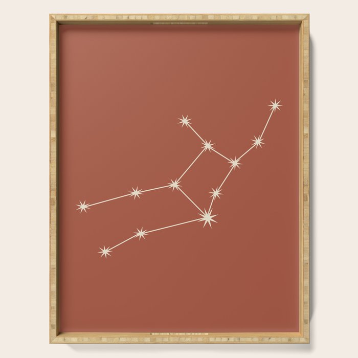 Virgo Zodiac Star Constellation Line Art Terracotta Red Serving Tray Gallery Image 1