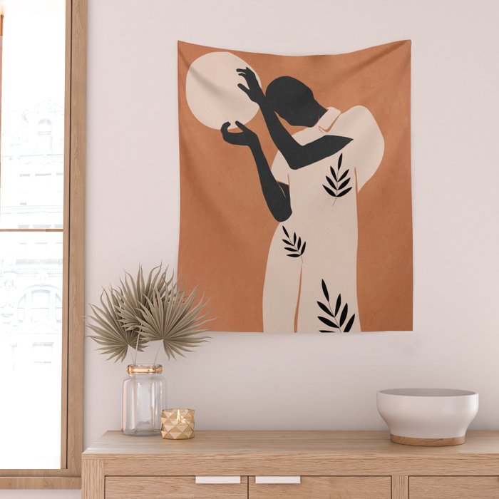 Minimal Abstract Art Sunset Girl 5 Wall Tapestry Gallery Image 2