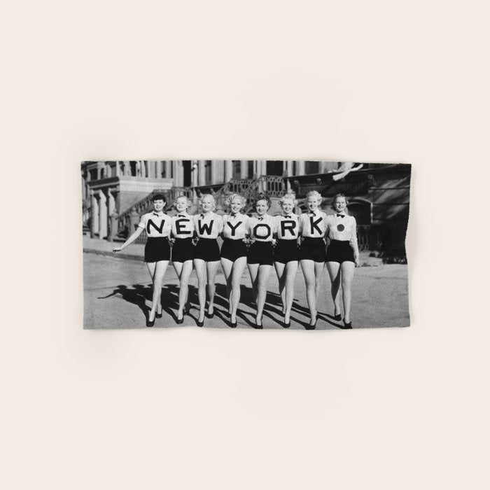 New York Girls in a line, lovely girls on the street - mid century vintage photo Bath Towel Gallery Image 1
