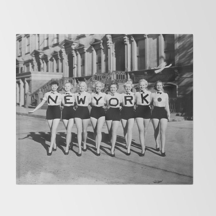 New York Girls in a line, lovely girls on the street - mid century vintage photo Throw Blanket Gallery Image 2