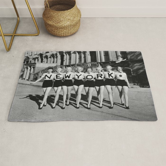 New York Girls in a line, lovely girls on the street - mid century vintage photo Rug Gallery Image 1