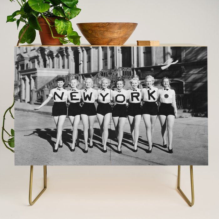 New York Girls in a line, lovely girls on the street - mid century vintage photo Credenza Gallery Image 1