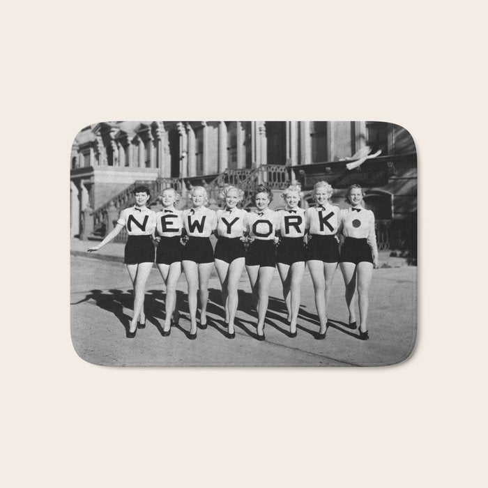 New York Girls in a line, lovely girls on the street - mid century vintage photo Bath Mat Gallery Image 1