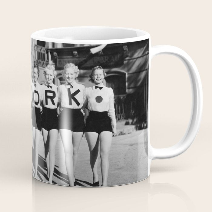 New York Girls in a line, lovely girls on the street - mid century vintage photo Coffee Mug Gallery Image 1