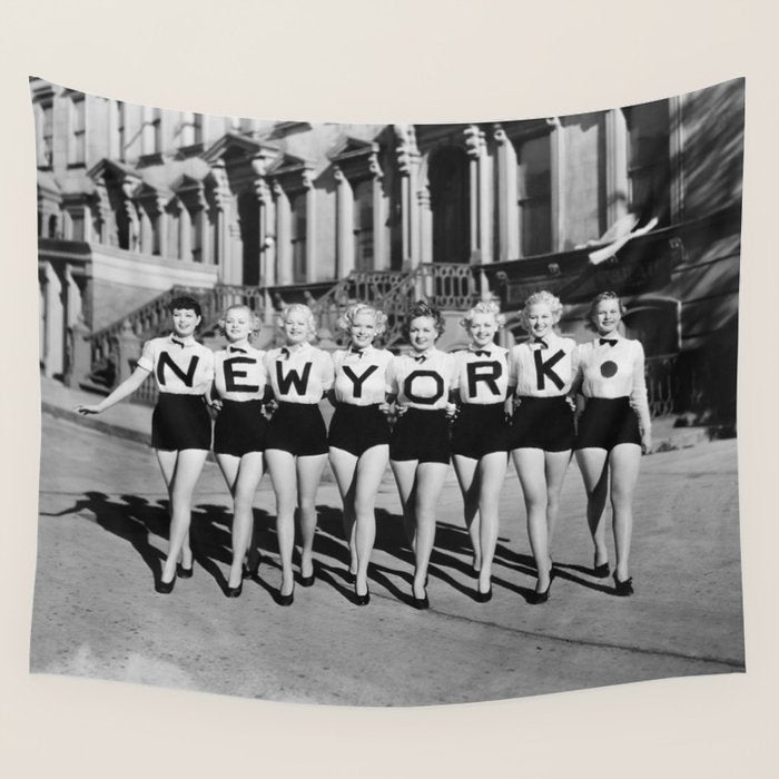 New York Girls in a line, lovely girls on the street - mid century vintage photo Wall Tapestry Gallery Image 4