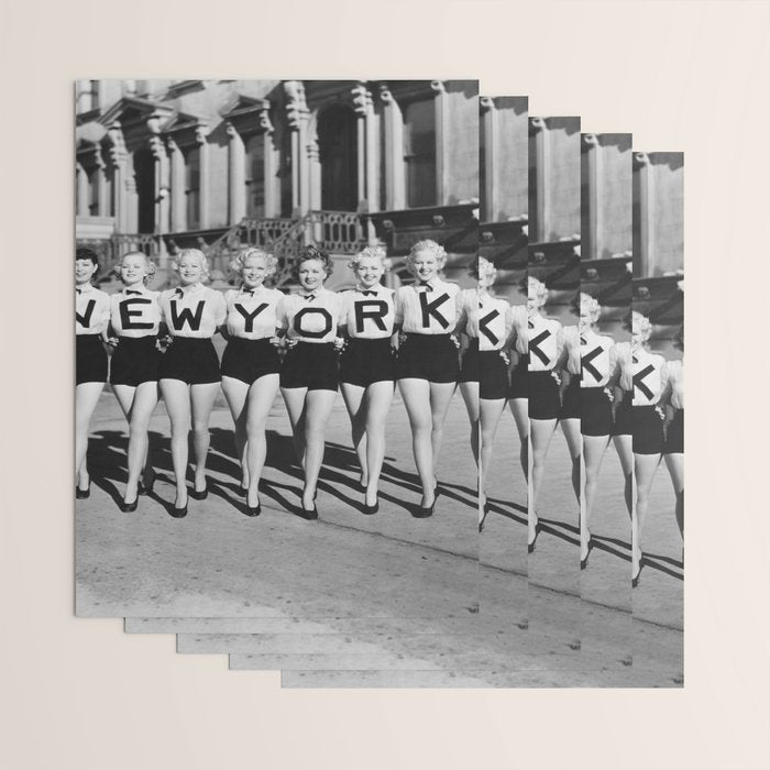 New York Girls in a line, lovely girls on the street - mid century vintage photo Wrapping Paper Gallery Image 3