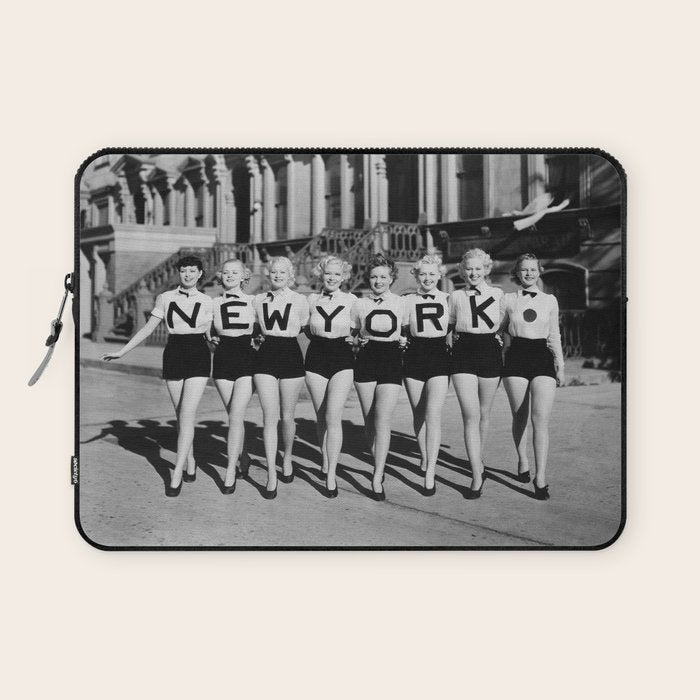 New York Girls in a line, lovely girls on the street - mid century vintage photo Laptop Sleeve Gallery Image 1