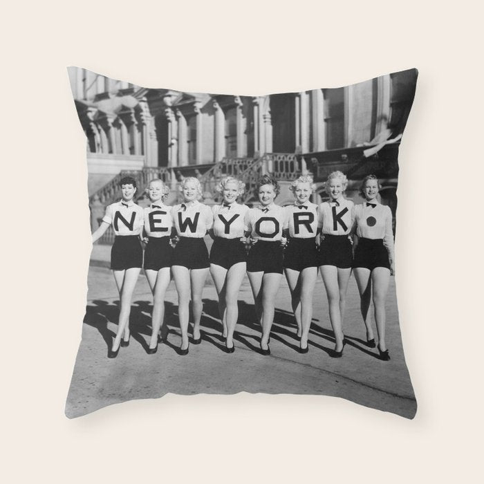 New York Girls in a line, lovely girls on the street - mid century vintage photo Throw Pillow Gallery Image 1