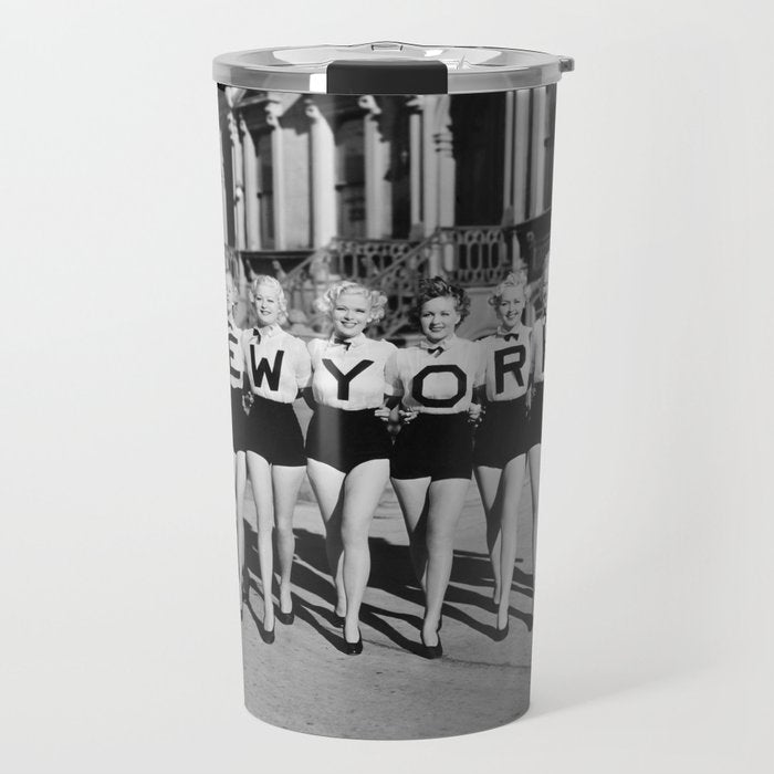 New York Girls in a line, lovely girls on the street - mid century vintage photo Travel Mug Gallery Image 1