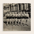 New York Girls in a line, lovely girls on the street - mid century vintage photo Wood Wall Art Gallery Image 1