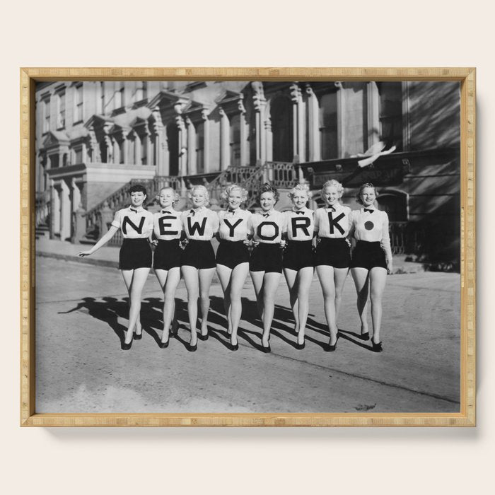 New York Girls in a line, lovely girls on the street - mid century vintage photo Serving Tray Gallery Image 1