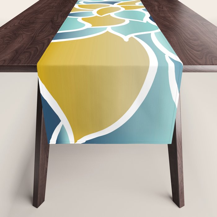 Modern, Floral Prints, Yellow, Blue and Teal Table Runner Gallery Image 1