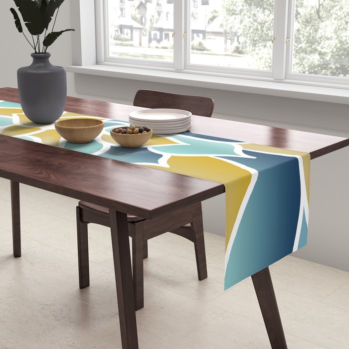 Modern, Floral Prints, Yellow, Blue and Teal Table Runner Gallery Image 2