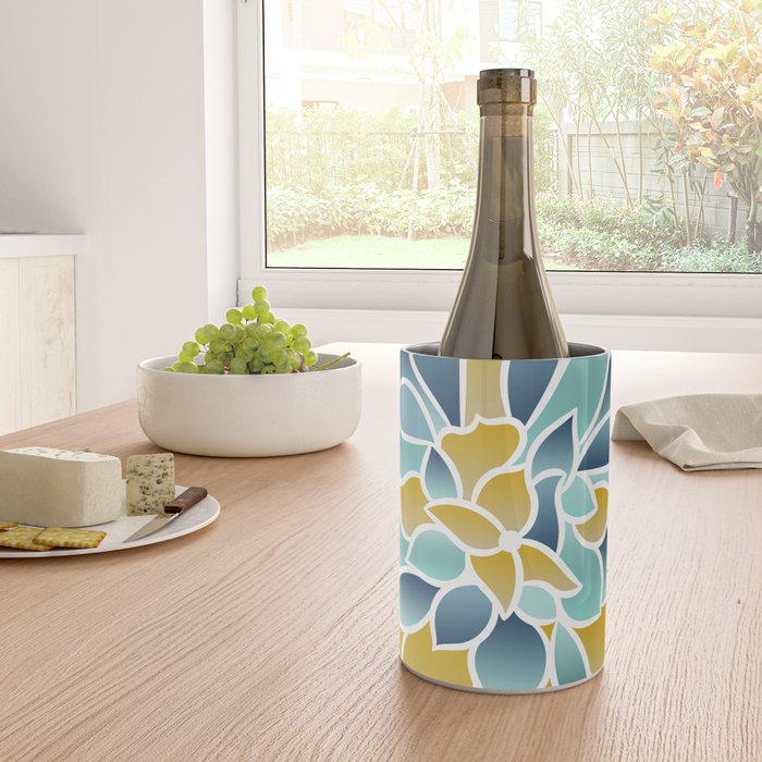Modern, Floral Prints, Yellow, Blue and Teal Wine Chiller Gallery Image 4
