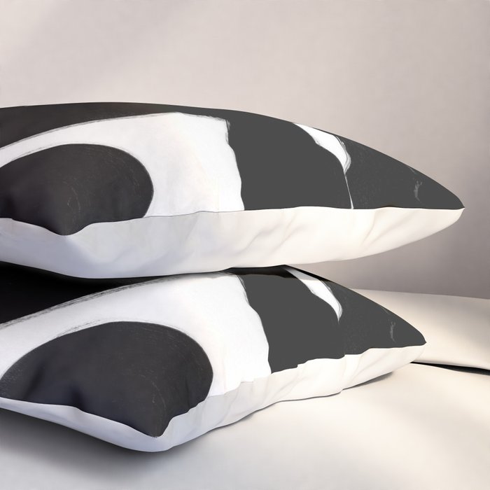 Maze Black & White Minimalist Abstract Mid century Ink Art Dark Brush Strokes Pillow Sham Gallery Image 3