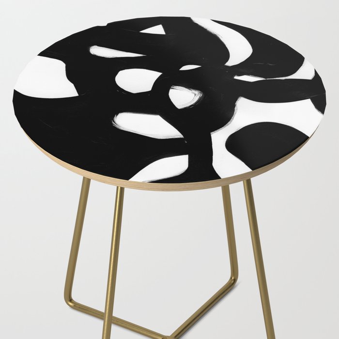 Maze Black & White Minimalist Abstract Mid century Ink Art Dark Brush Strokes Side Table Gallery Image 2