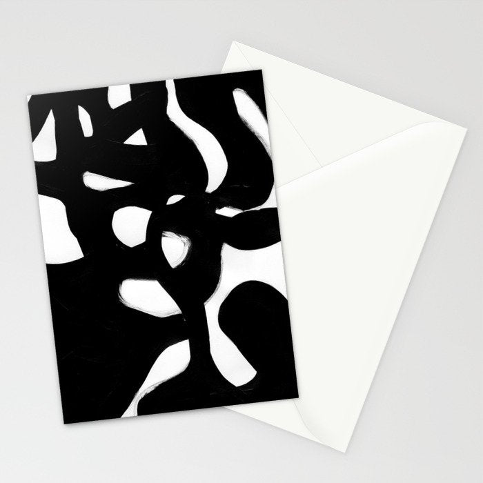 Maze Black & White Minimalist Abstract Mid century Ink Art Dark Brush Strokes Stationery Card Gallery Image 2