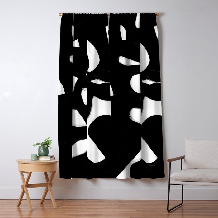 Maze Black & White Minimalist Abstract Mid century Ink Art Dark Brush Strokes Window Curtain Gallery Image 5