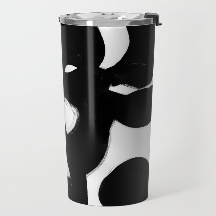 Maze Black & White Minimalist Abstract Mid century Ink Art Dark Brush Strokes Travel Mug Gallery Image 2
