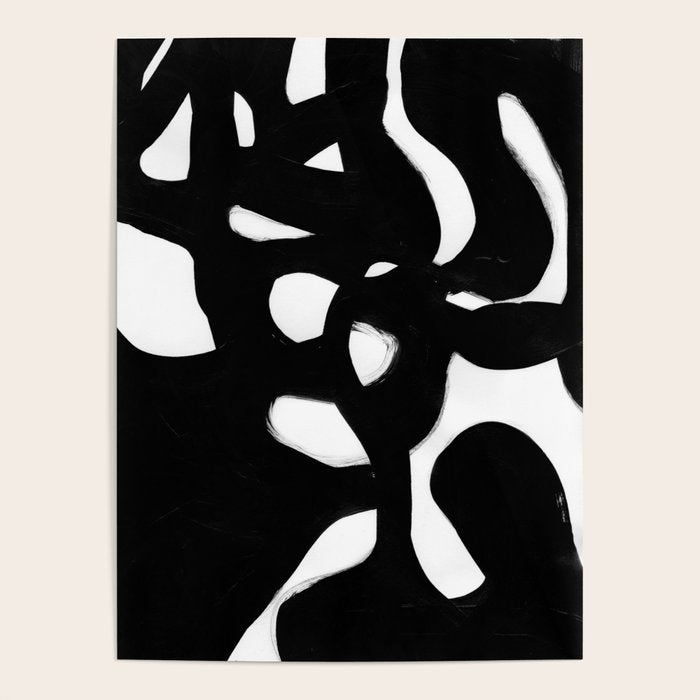 Maze Black & White Minimalist Abstract Mid century Ink Art Dark Brush Strokes Poster Gallery Image 4