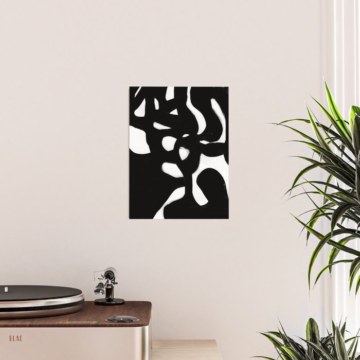 Maze Black & White Minimalist Abstract Mid century Ink Art Dark Brush Strokes Poster Gallery Image 2