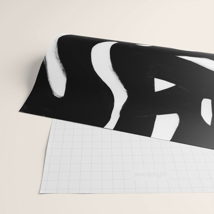 Maze Black & White Minimalist Abstract Mid century Ink Art Dark Brush Strokes Wrapping Paper Gallery Image 2