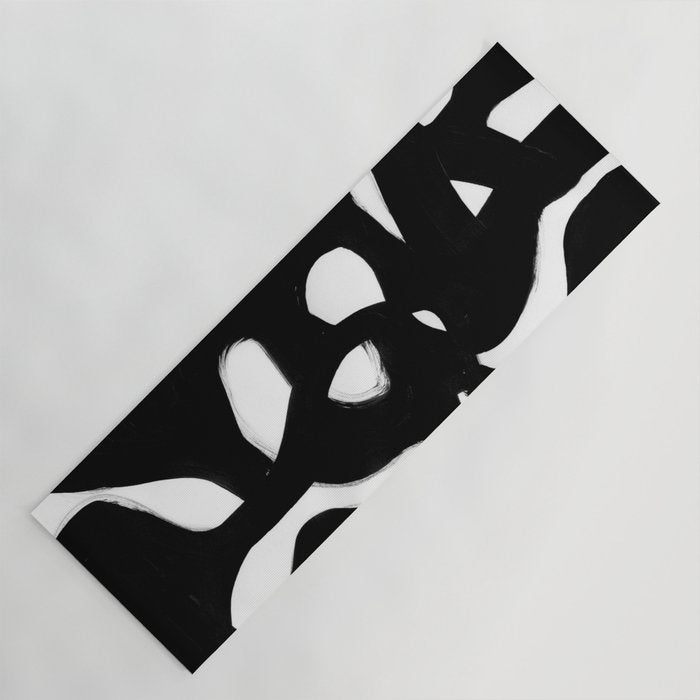 Maze Black & White Minimalist Abstract Mid century Ink Art Dark Brush Strokes Yoga Mat Gallery Image 1