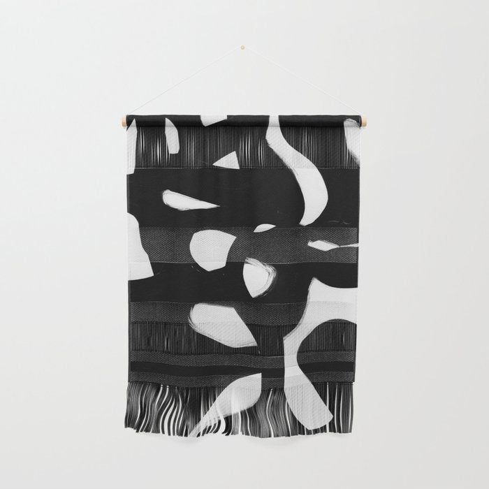Maze Black & White Minimalist Abstract Mid century Ink Art Dark Brush Strokes Wall Hanging Gallery Image 1