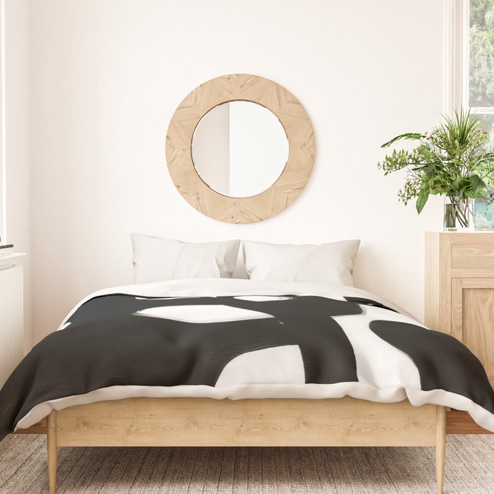 Maze Black & White Minimalist Abstract Mid century Ink Art Dark Brush Strokes Duvet Cover Gallery Image 3