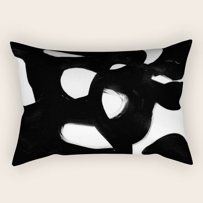 Maze Black & White Minimalist Abstract Mid century Ink Art Dark Brush Strokes Rectangular Pillow Gallery Image 2