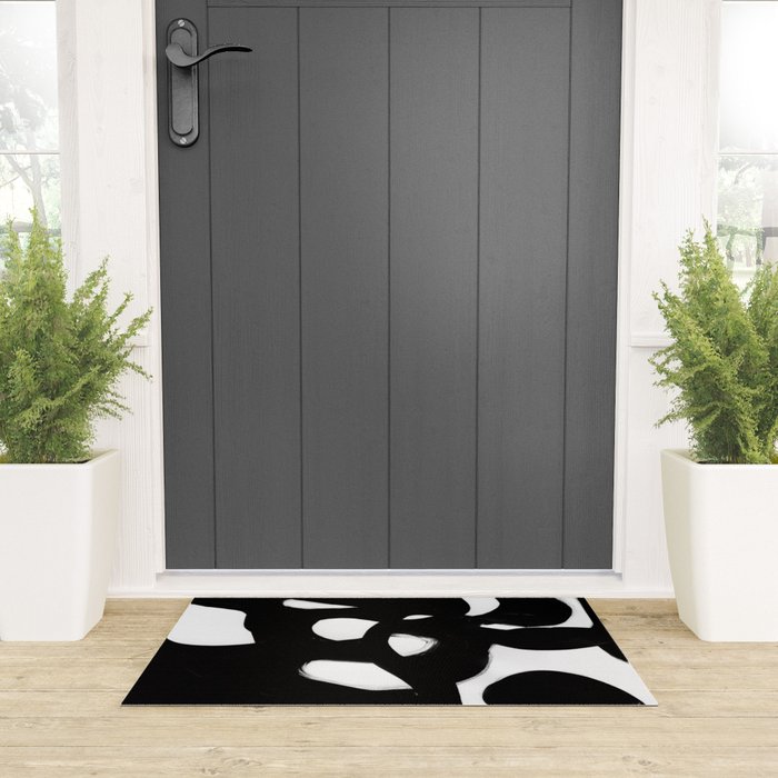 Maze Black & White Minimalist Abstract Mid century Ink Art Dark Brush Strokes Welcome Mat Gallery Image 3