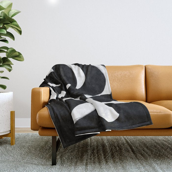Maze Black & White Minimalist Abstract Mid century Ink Art Dark Brush Strokes Throw Blanket Gallery Image 1