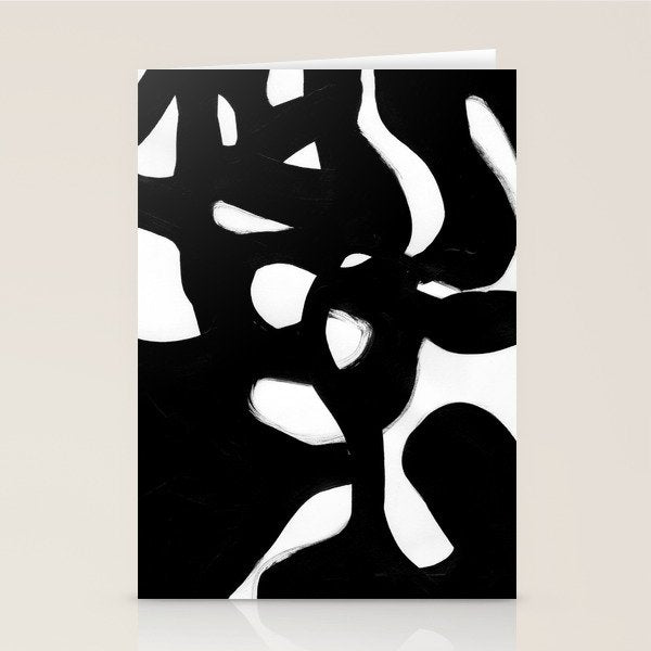Maze Black & White Minimalist Abstract Mid century Ink Art Dark Brush Strokes Stationery Card Gallery Image 1