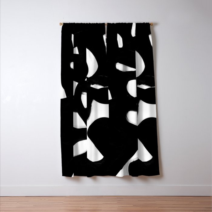 Maze Black & White Minimalist Abstract Mid century Ink Art Dark Brush Strokes Window Curtain Gallery Image 3