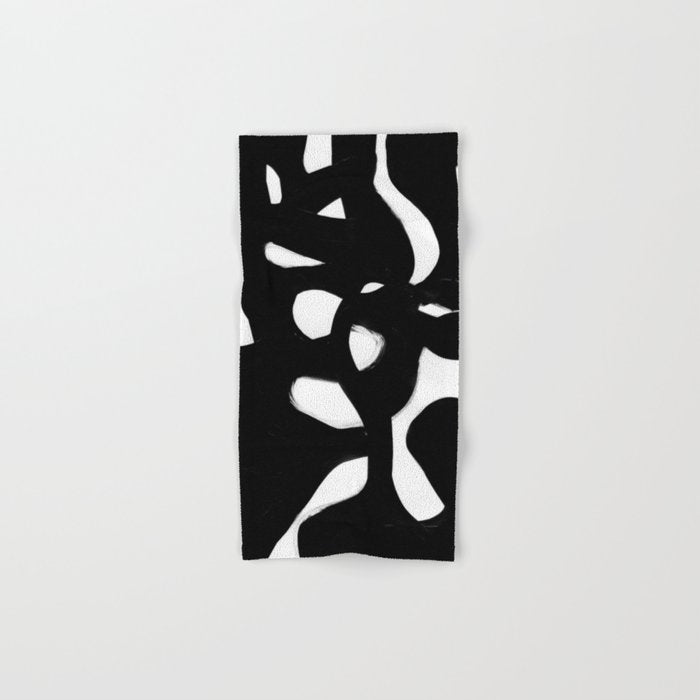 Maze Black & White Minimalist Abstract Mid century Ink Art Dark Brush Strokes Towels Gallery Image 1