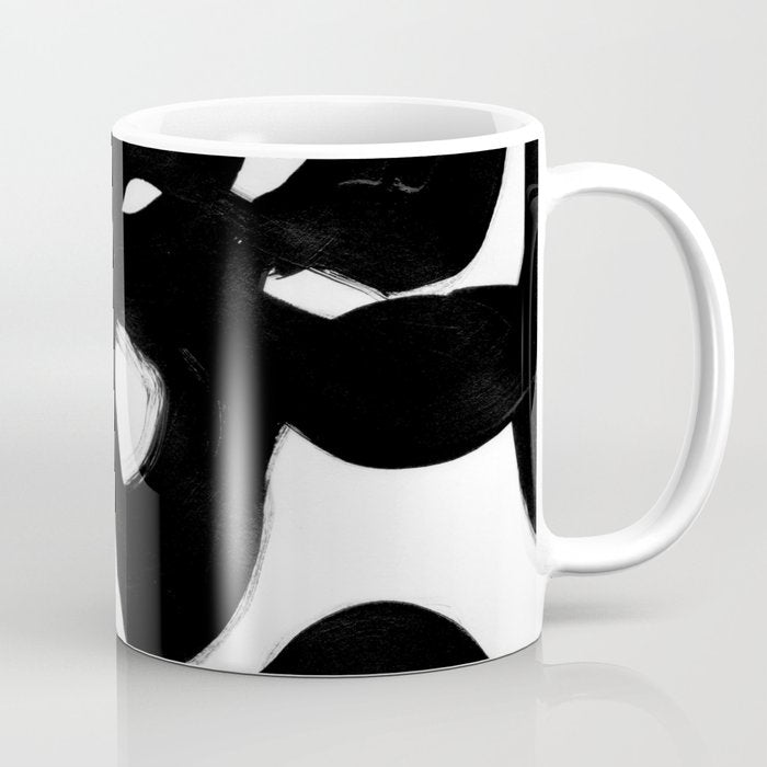 Maze Black & White Minimalist Abstract Mid century Ink Art Dark Brush Strokes Coffee Mug Gallery Image 1