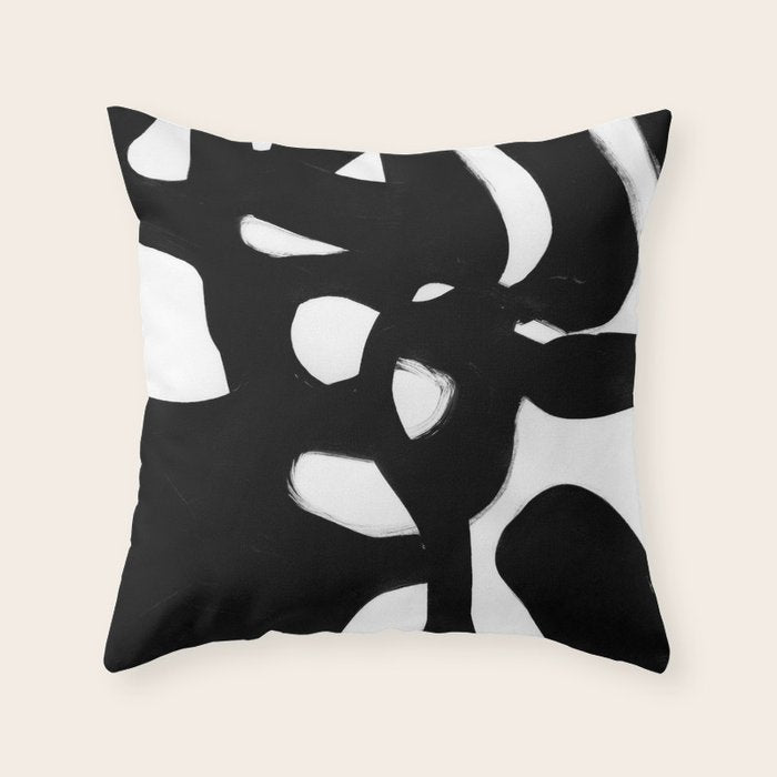 Maze Black & White Minimalist Abstract Mid century Ink Art Dark Brush Strokes Throw Pillow Gallery Image 6