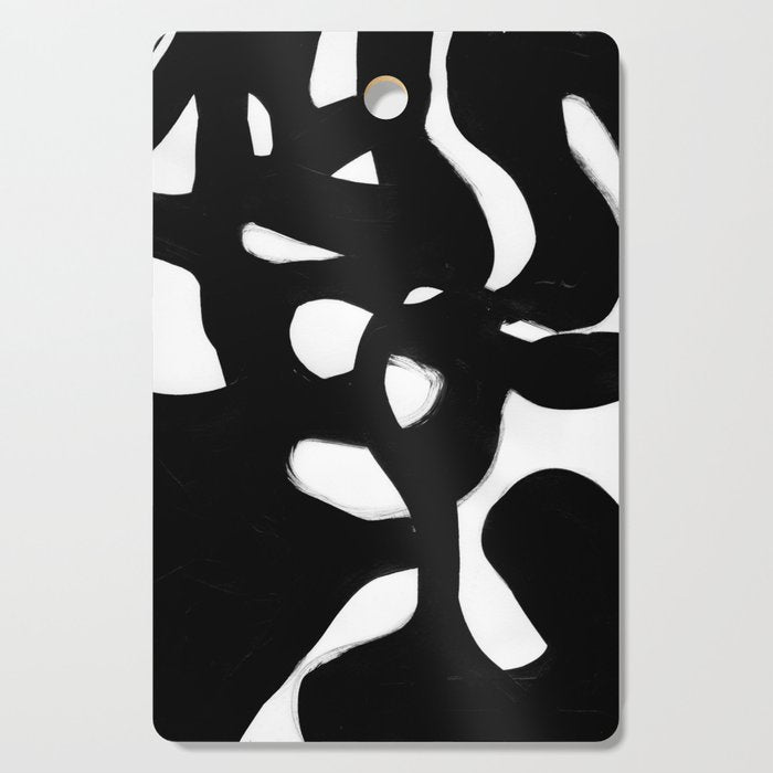 Maze Black & White Minimalist Abstract Mid century Ink Art Dark Brush Strokes Cutting Board Gallery Image 1